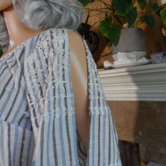 New LoveShackFancy Blue/Ivory Striped Maxi Dress Size S - Picture 7 of 16